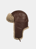 Aleksander - Gorro de aviador de cuero - Marrón